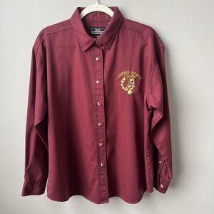 Vintage Ferris State Top Women's XL Crimson Red Gold Bulldog 90s Twill Button Up